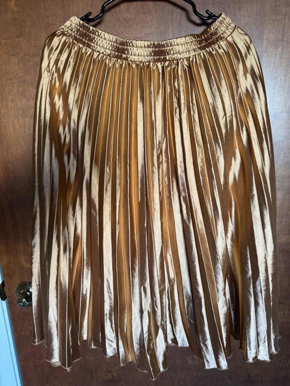 Allegra K Metallic Gold Pleated Midi Skirt
